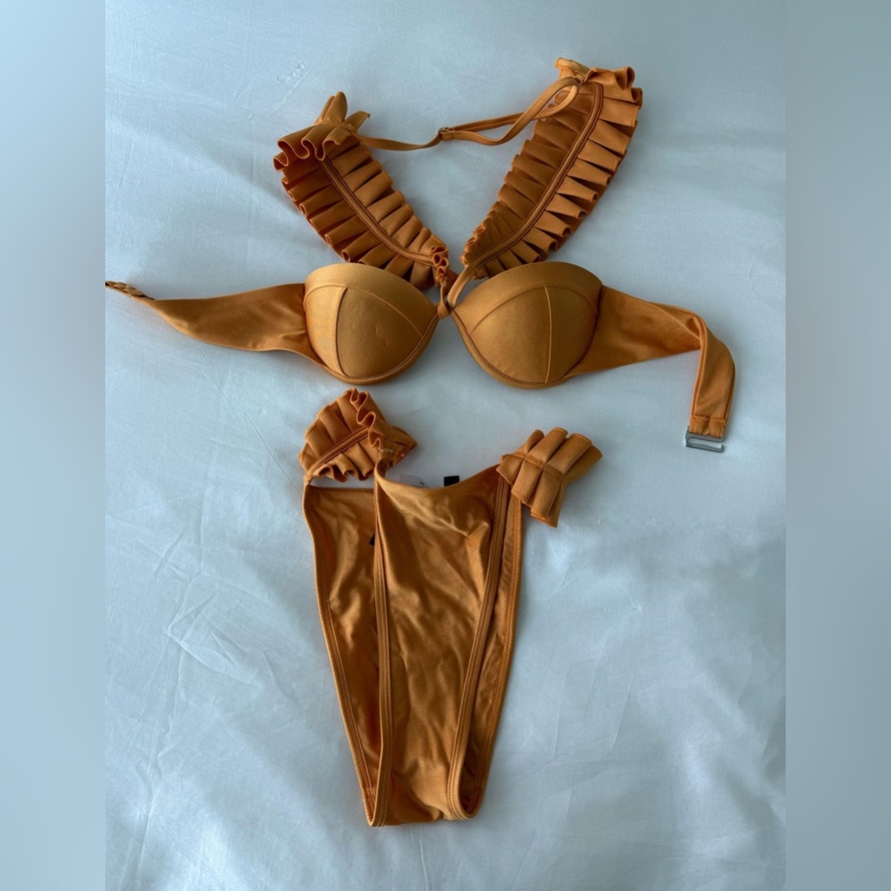 Andrea Iyamah Tan Ruffled Bikini Swimwear
